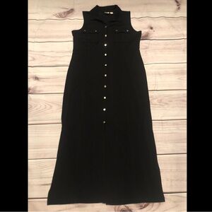 Chico’s Jersey Golden Button Down Sleeveless Collared Black Maxi Dress size 12